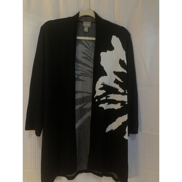 Chicos Size 2 Black White Cardigan Sweater NWT - Picture 2 of 9